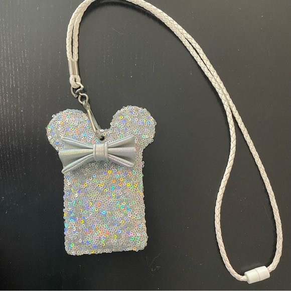 Loungefly Accessories - Loungefly Disney Parks Holographic Silver Sequin Minnie Mouse Lanyard